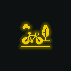 Bicycle yellow glowing neon icon