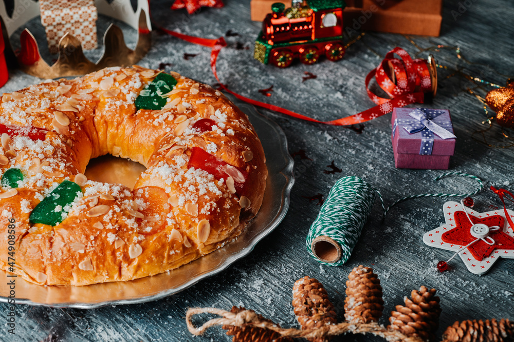 Wall mural roscon de reyes, king cake typical of spain