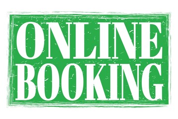 ONLINE BOOKING, words on green grungy stamp sign