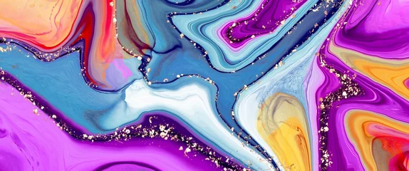 Fotobehang Violet Paarse en blauwe kleur mix marmeren alcohol inkt illustratie, abstracte achtergrondontwerp gemaakt met elegante textuur, modern minimalisme, aquarel, afbeelding voor brochureomslag of boek, decoratie