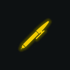 Fototapeta na wymiar Ballpoint Pen yellow glowing neon icon