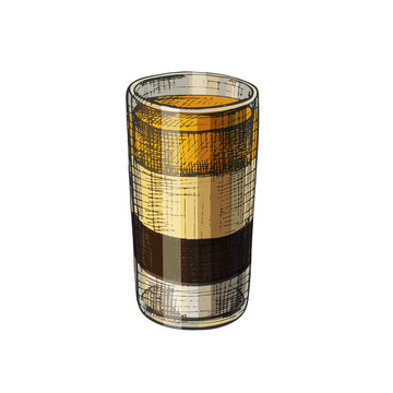 B52 cocktail. Vintage hatching vector color illustration. Isolated on white