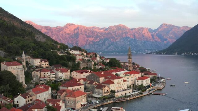 Evening Perast after sunset, Bay of Kotor, Montenegro.