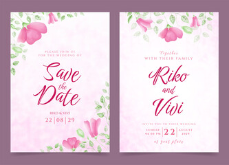 Floral wedding invitation template set with rose illustration
