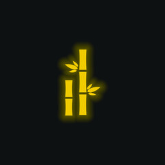 Obraz premium Bamboo With Leaves yellow glowing neon icon