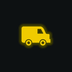 Black Delivery Small Truck Side View yellow glowing neon icon