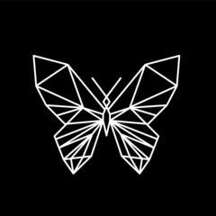 Geometric butterfly line icon, isolated on the black