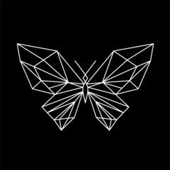 Geometric butterfly line icon, isolated on the black