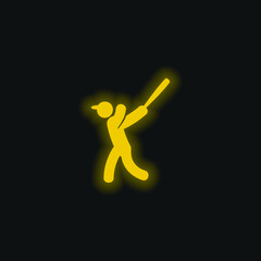 Baseball Player yellow glowing neon icon