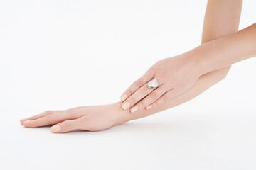 Fototapeta na wymiar female Hands with jewelry Ring