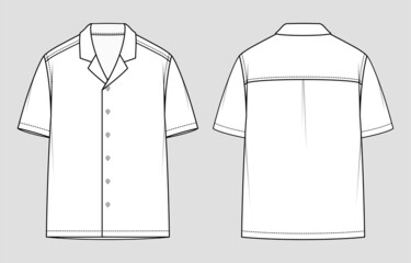Resort shirt. Short sleeved men's shirt. Relaxed Fit. Vector illustration. Flat technical drawing. Mockup template.	
