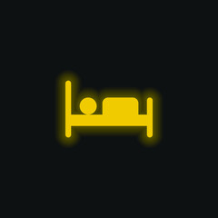 Bed yellow glowing neon icon