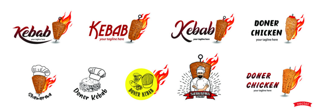 Shawarma logo for restaurants and markets. Doner kebab logo template. EPS10 vector illustration.