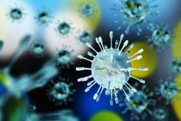 Virus, virus close-up, bacteria harmful infection, non-cellular infectious agent, 3d rendering