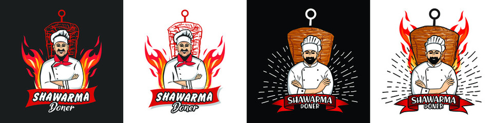 Shawarma logo for restaurants and markets. Doner kebab logo template. EPS10 vector illustration.