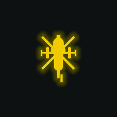 Obraz premium Army Helicopter Bottom View yellow glowing neon icon