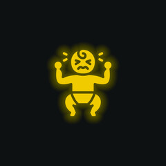 Baby Crying yellow glowing neon icon