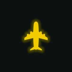 Aeroplane yellow glowing neon icon