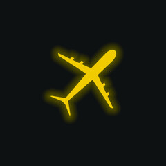 Airplane yellow glowing neon icon