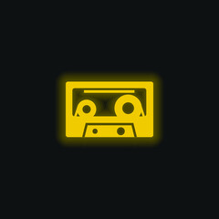 Audio Cassette yellow glowing neon icon