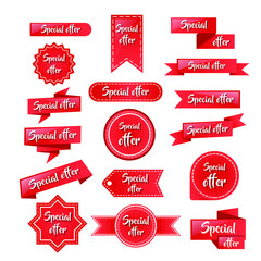 Special offer banner set design. red ribbon banner