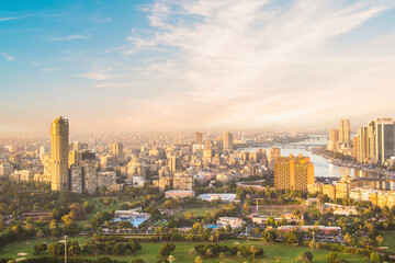 Fototapeta na wymiar Beautiful view of the center of Cairo and Zamalek island from the Cairo Tower in Cairo, Egypt