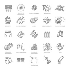 Preschool education. Kids development. Vector icons set