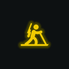 Biathlon yellow glowing neon icon