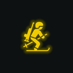 Biathlonist yellow glowing neon icon