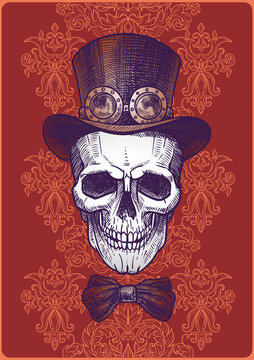 Skull in a top hat in steampunk style