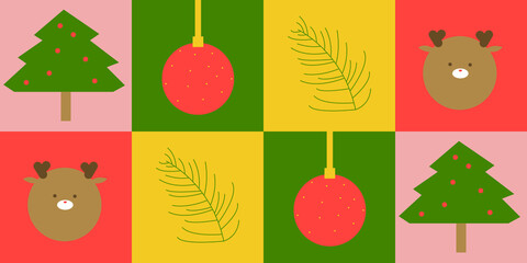set of Christmas trees and balls pattern