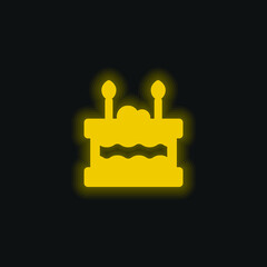 Birthday Cake yellow glowing neon icon