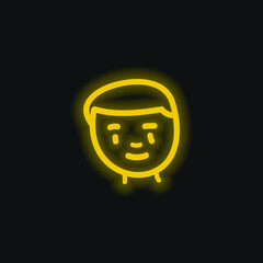 Boy Hand Drawn Face yellow glowing neon icon