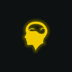 Bald Man Head With Brain yellow glowing neon icon