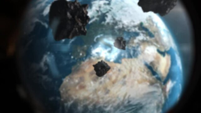 Shot from space iss coppola to earth flying asteroids