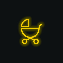 Baby Stroller Outline Of Side View yellow glowing neon icon