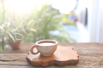 Wooden cup and Dracaena surculosa plant