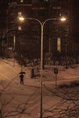 Snow day and nights in Espoo, Helsinki, Finland.