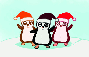 cute penguans celebrate christmas