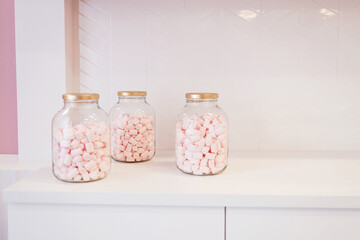 Three glass jars to marshmallow