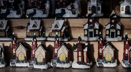Fototapeta na wymiar European houses stand on a shelf