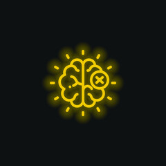 Brain yellow glowing neon icon