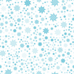 Abstract stars or geometric flowers blue seamless pattern. Ornament can be used for gift wrapping paper, pattern fills, web page background, surface textures and fabrics.