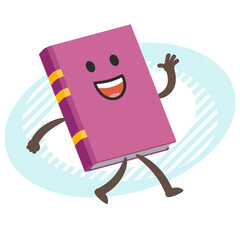 Cartoon Book Character walking and waving his hand