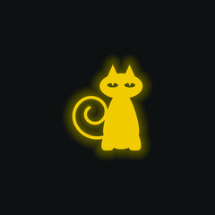 Black Cat yellow glowing neon icon