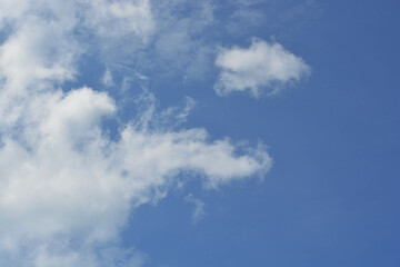 Fluffy stratocumulus clouds with clear blue sky background at Trat, Thailand. No focus.