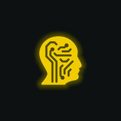 Artificial Intelligence yellow glowing neon icon