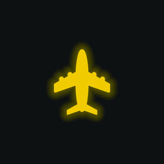Airliner yellow glowing neon icon