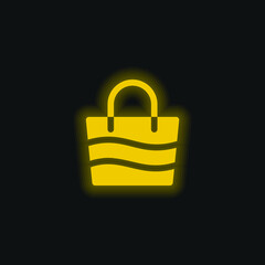 Beach Bag yellow glowing neon icon