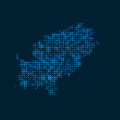 Fototapeta premium Ibiza dotted glowing map. Shape of the island with blue bright bulbs. Vector illustration.